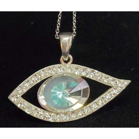 Vintage Blue Evil Eye Silvertone Pendant Necklace - Picture 2 of 6